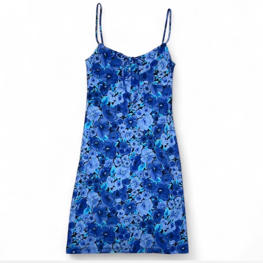Byer Too! Vintage Y2K Blue Floral 90s Slip Dress Size Small